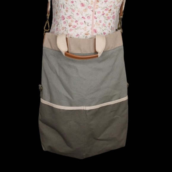 FEED Canvas Go To Foldover Sage Tote Bag with/Leather Trim & Removable Strap - Picture 1 of 5